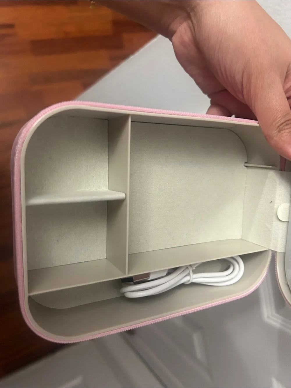 Portable Pink LED Makeup Mirror with Storage Case